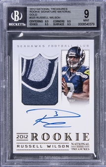 2012 National Treasures "Rookie Signature Material" Gold #325 Russell Wilson Signed Patch Rookie Card (#27/49) - BGS MINT 9/BGS 9